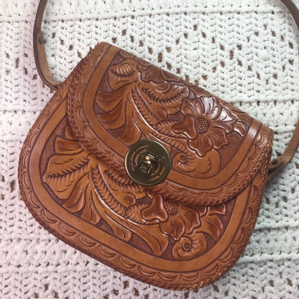 Tooled leather crossbody purse